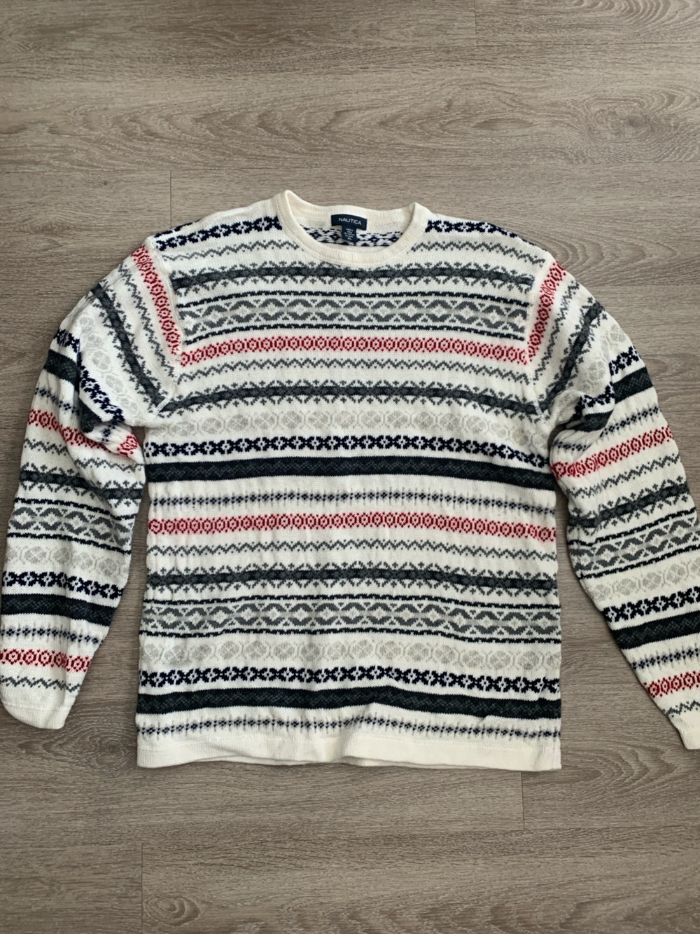 Nautica White Fair Isle Crewneck Sweater Size XL